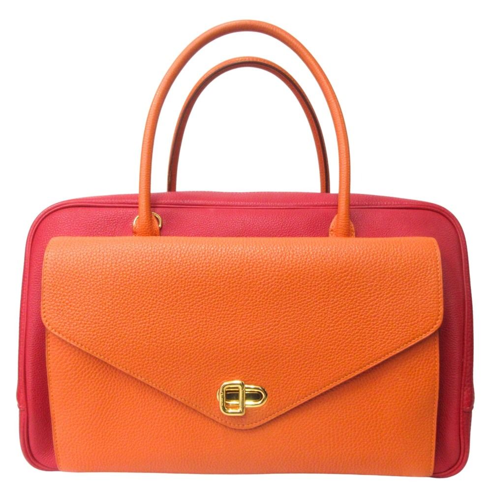 美品 HERMES エルメス Lorraine ロレーヌ 2way ハンド ショルダー バッグ トゴ レザー □F刻印 2002年製 オレンジ/ルージュヴィフ レディース 古着 中古 USED
