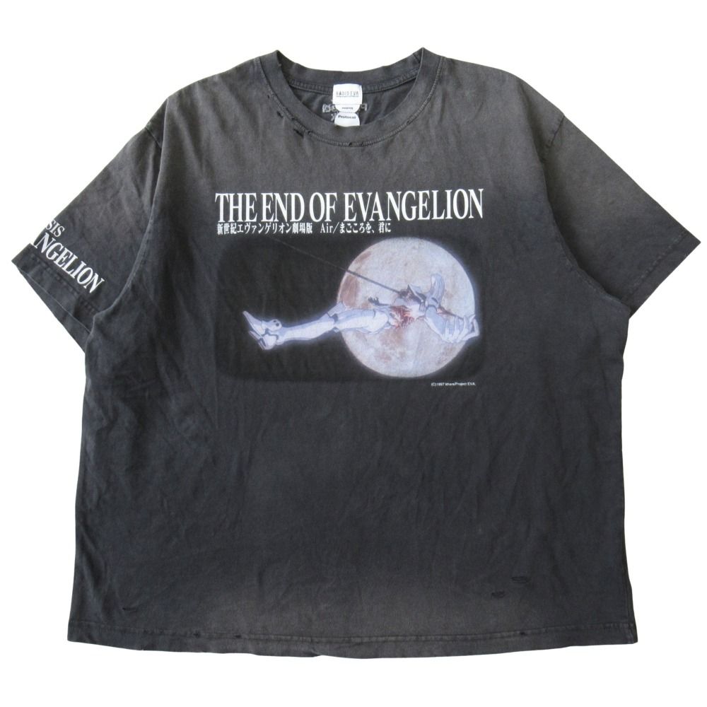 美品 Protocol Index プロトコル インデックス × EVANGELION エヴァンゲリオン 25AW Tシャツ カットソー 半袖 ヴィンテージ加工 2 黒 メンズ 古着 中古 USED