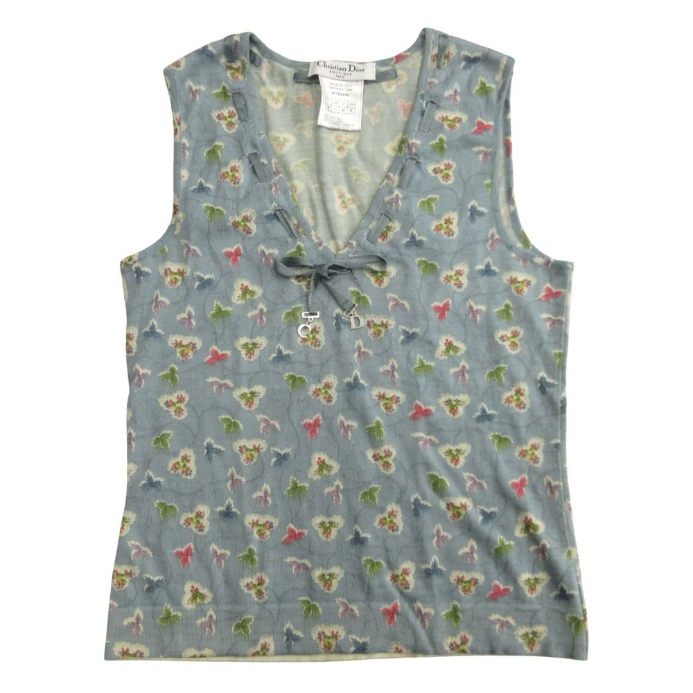 美品 Christian Dior クリスチャンディオール 03ss ガリアーノ期 ベスト ニット セーター ウール カシミヤ シルク 00's 38 ブルー レディース 古着 中古 USED