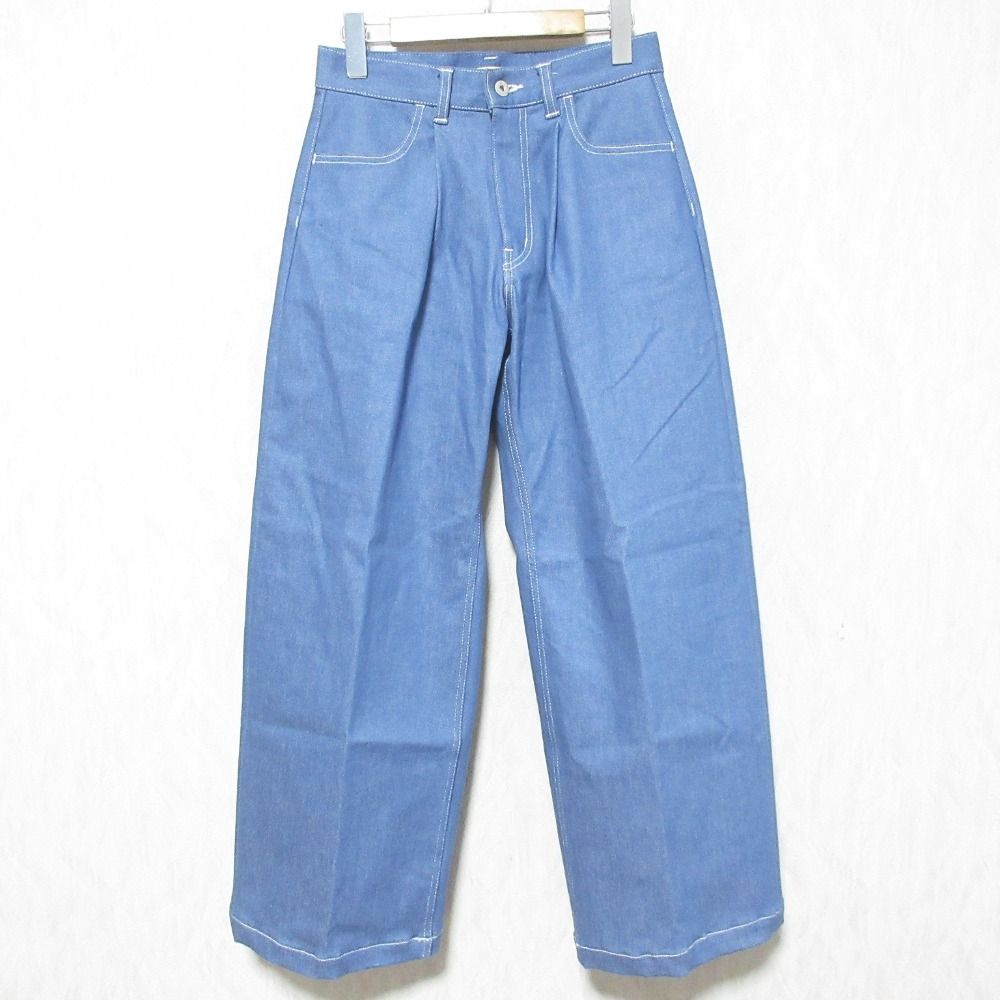 美品 LEINWANDE ラインヴァンド デニムタックトラウザー パンツ 0225030802 サイズS ブルー レディース 古着 中古 USED