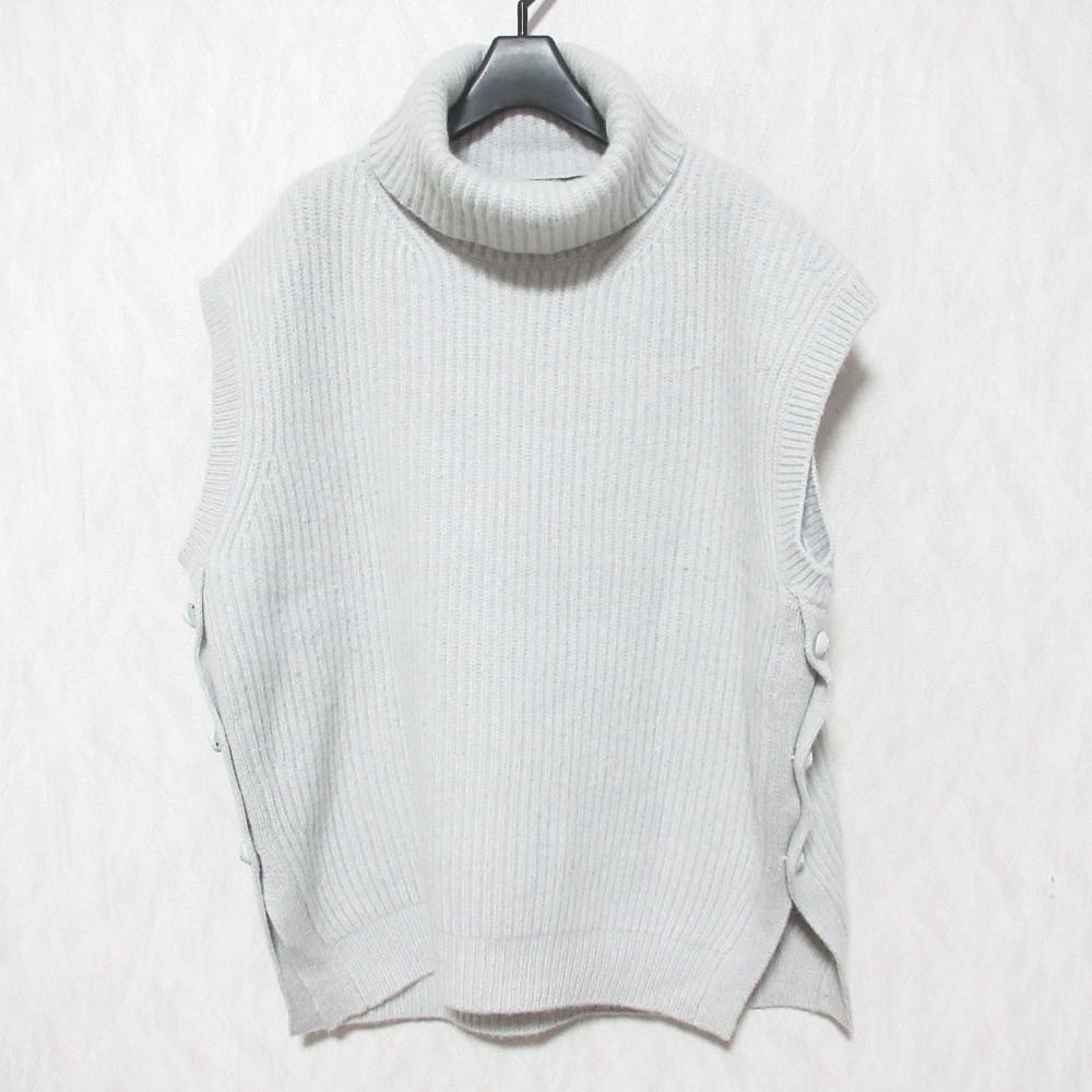 美品 24AW Drawer ドゥロワー ウール カシミヤ ノースリーブ サイドボタン タートルニット セーター 6518-105-0548 グレー レディース 古着 中古 USED 17,272円