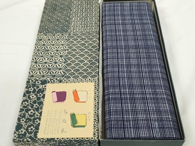 平和屋着物＊夏物　浴衣　反物　着尺　ちた和　みじん格子柄　共箱付き　綿　未使用　DABD8084zzz