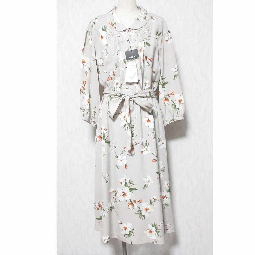 未使用 INGEBORG インゲボルグ マグノリアフィーゴpt.ロングワンピース A2213FA405 サイズ4 グレージュ レディース 古着 中古 USED