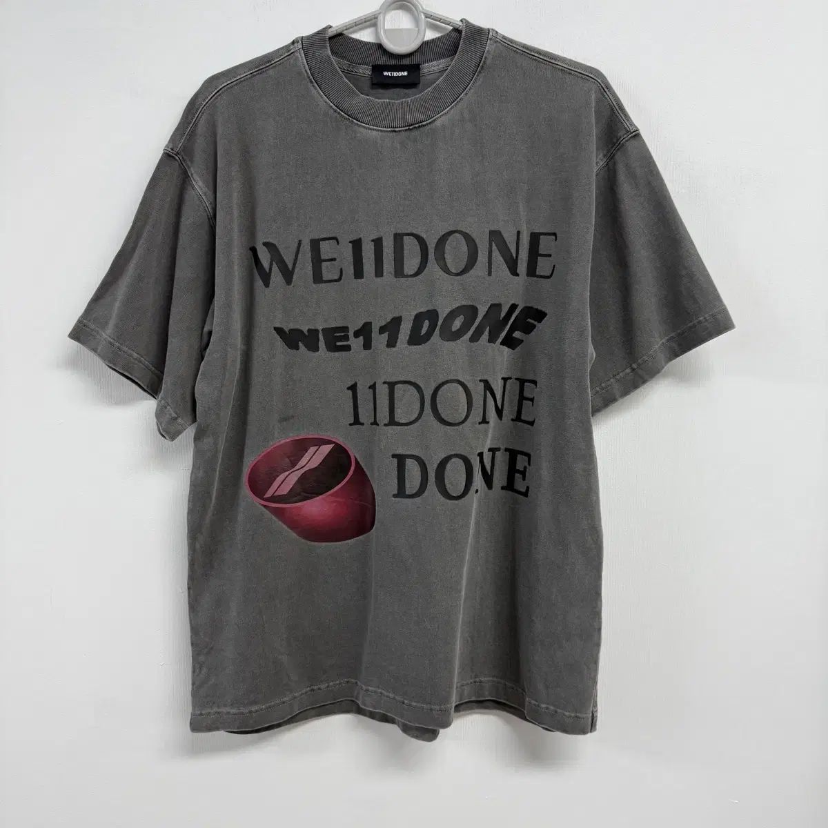 ウェルダン WE11DONE マルチ ロゴ ウォッシュド 半袖 Tシャツ チャコール XS JS66