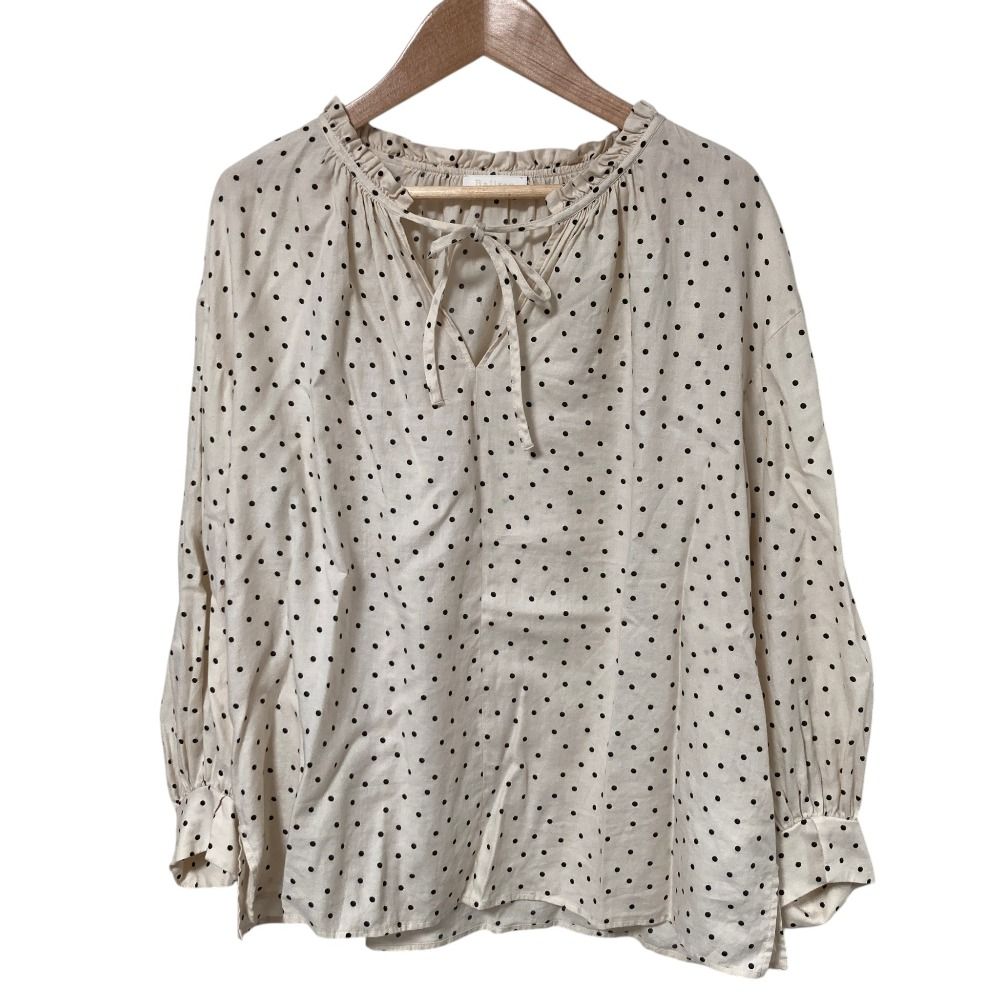 美品 25SS BALLSEY ボールジー トゥモローランド ドットプリント フリルネックブラウス シャツ 36 ライトベージュ レディース 古着 中古 USED