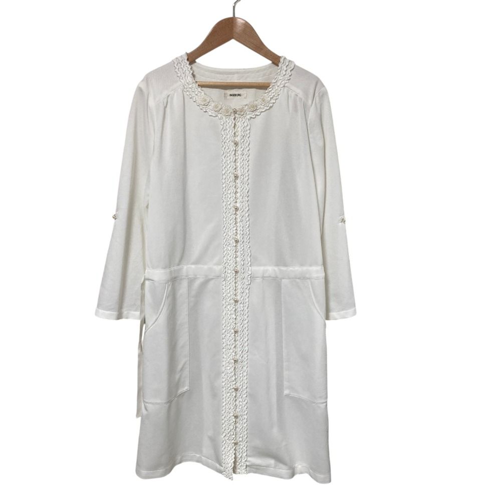 美品 INGEBORG インゲボルグ フラワーモチーフ フリル ノーカラー