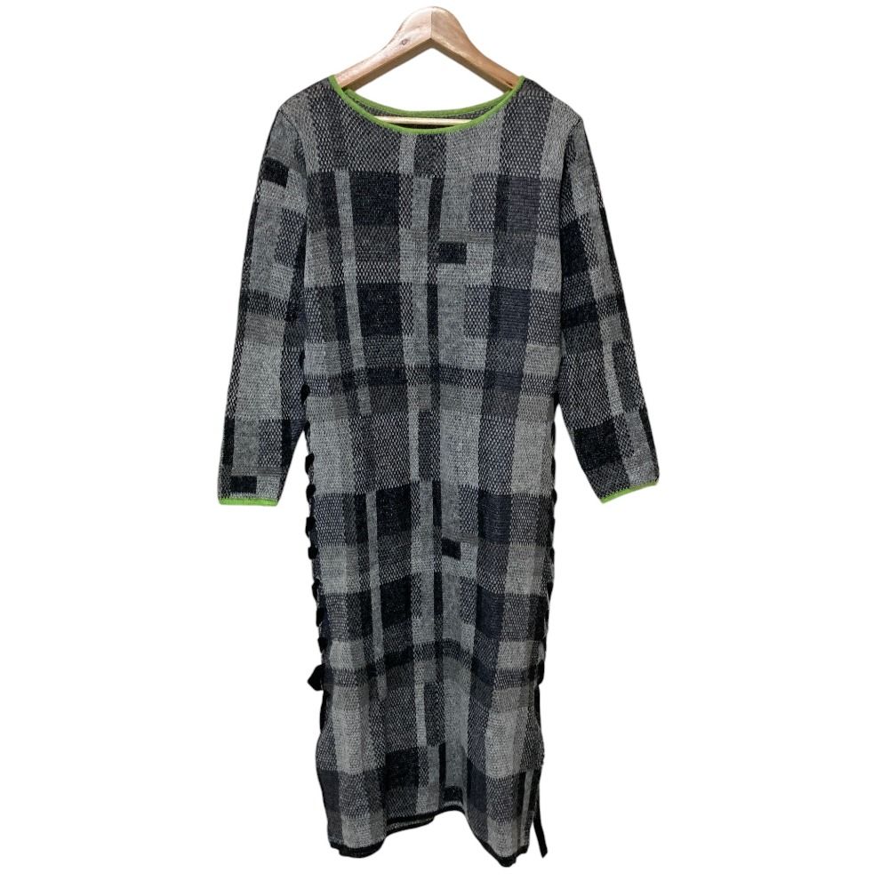 未使用 23AW Ameri アメリ BIG CHECK LACE UP KNIT DRESS ワンピース サイズM グレー レディース 古着 中古 USED