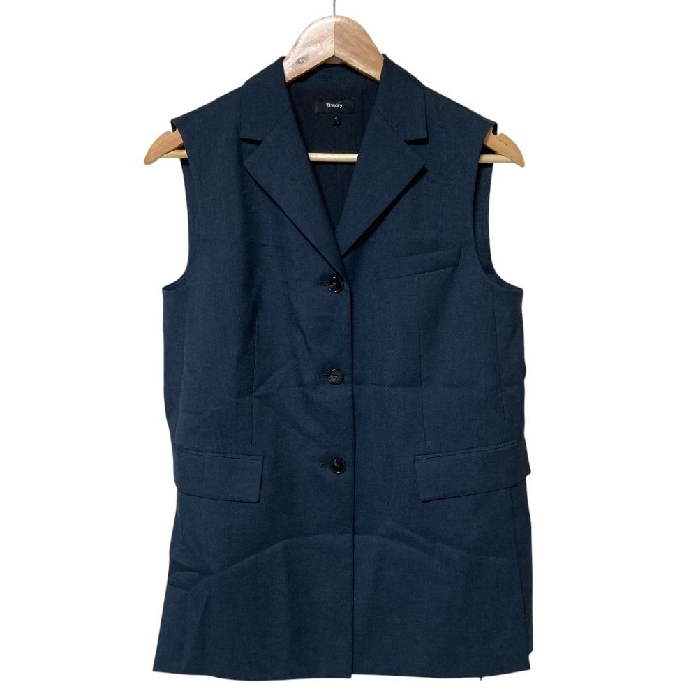 美品 26SS Theory セオリー CITY TWILL 3 BTN SLASH VEST ジレ ジャケット サイズ2 ネイビー レディース 古着 中古 USED