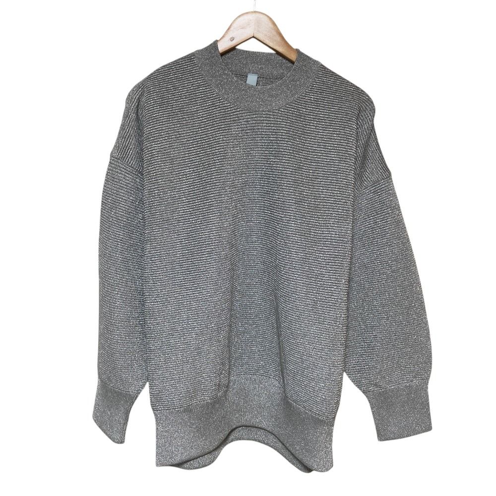 美品 CFCL シーエフシーエル STRATUM METAL PULLOVER ニットセーター CF007KN146 サイズ5 シルバーカラー レディース 古着 中古 USED