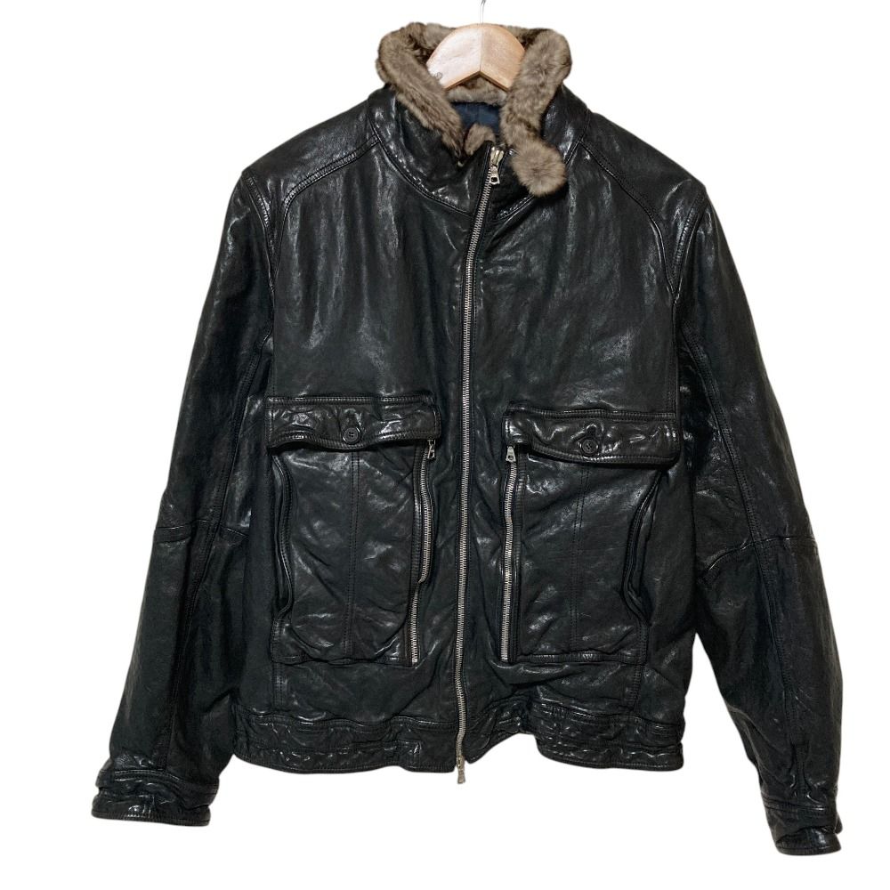 美品 Neil Barrett ニールバレット ウォッシャブル バッファローレザージャケット M ブラック メンズ 古着 中古 USED