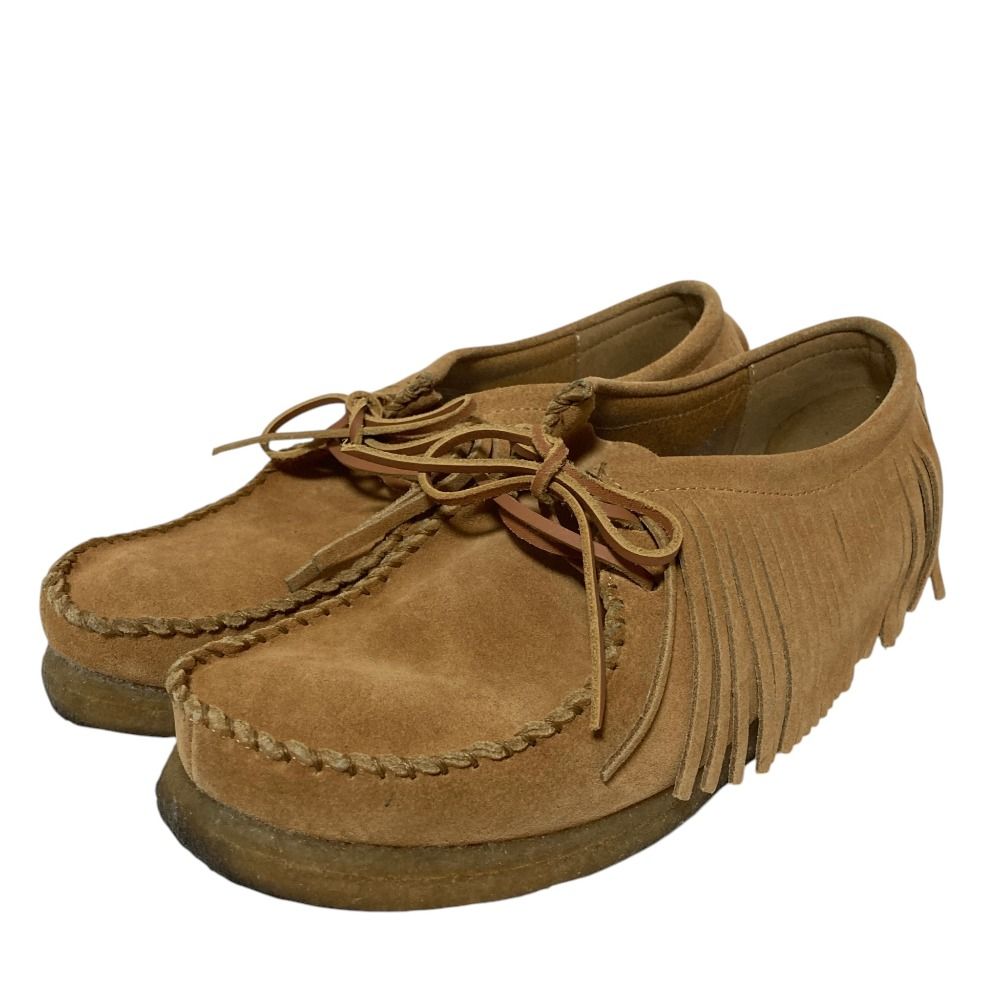 美品 Clarks クラークス アンスクリア別注 ワラビー フリンジ スエードシューズ サイズ7.5 26.5cm相当 ライトタン ベージュ レディース 古着 中古 USED
