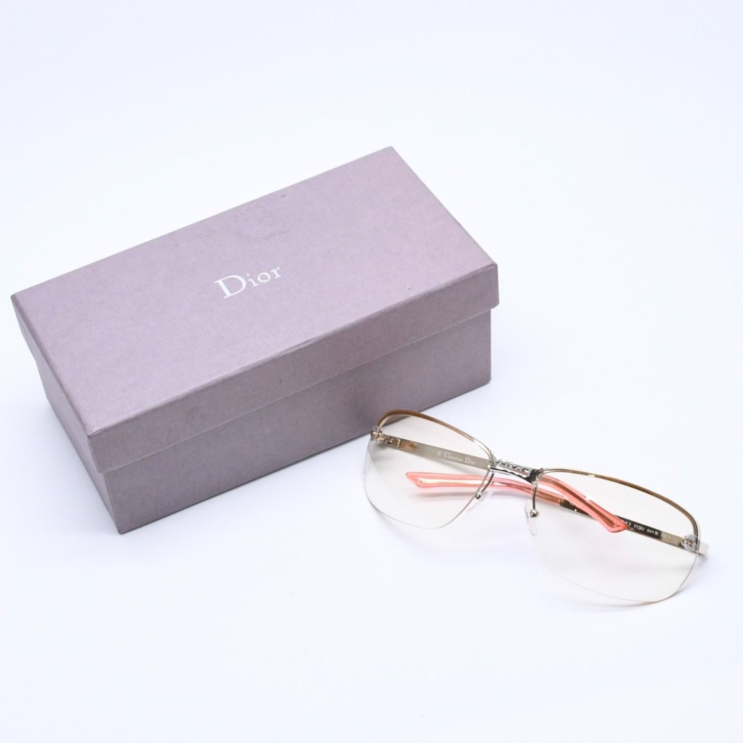 Christian Dior クリスチャンディオール ADIORABLE 5 ハーフリム サングラス 3YGIJ サイズ64□16 115 シルバー イエロー 美品 中古 4a004434