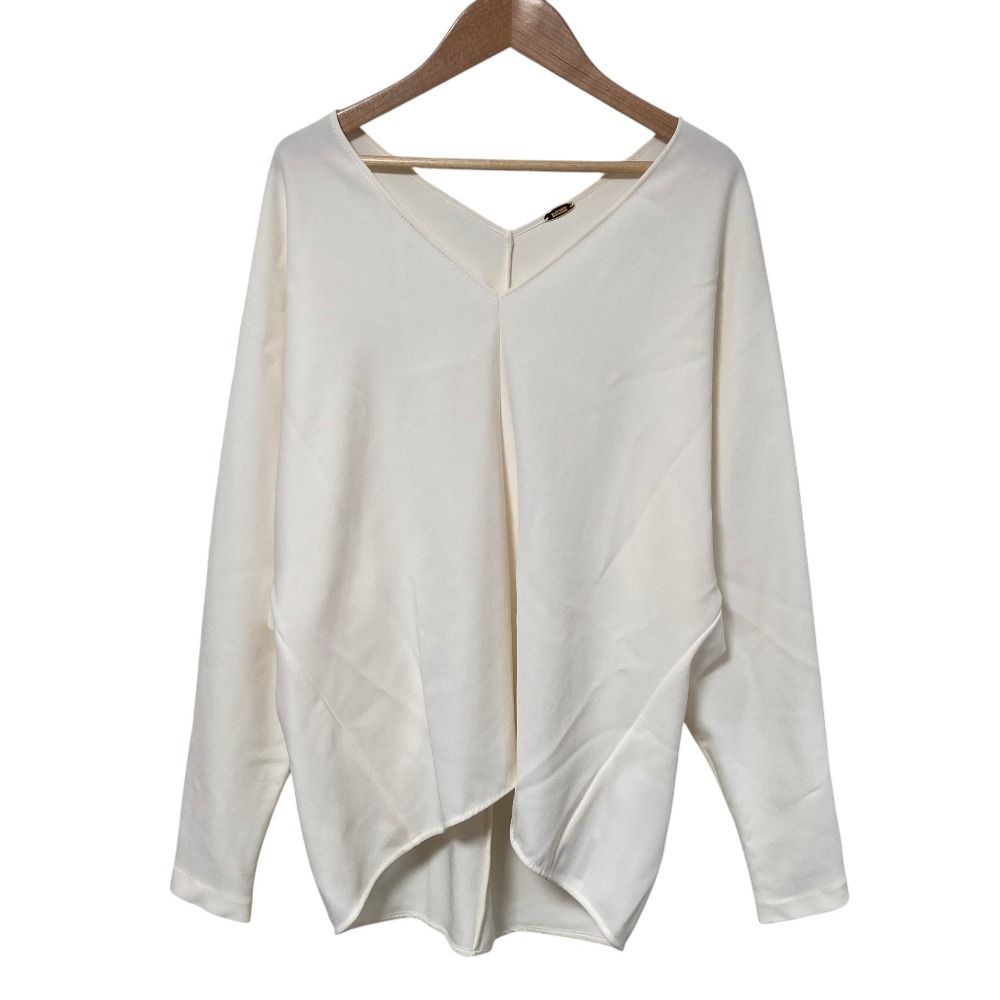 美品 25SS MUSE de Deuxieme Classe ミューズドゥドゥーズィエムクラス トリアセジョーゼット Vネック プルオーバー ホワイト レディース 古着 中古 USED