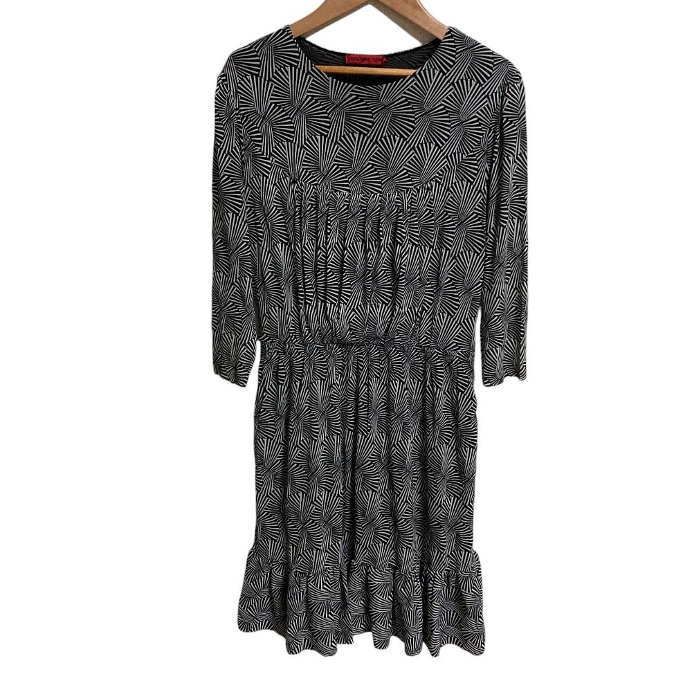 美品 VIVIENNE TAM ヴィヴィアンタム ジオメトリック柄 パワーネット ワンピース サイズ1 ブラック ホワイト レディース 古着 中古 USED