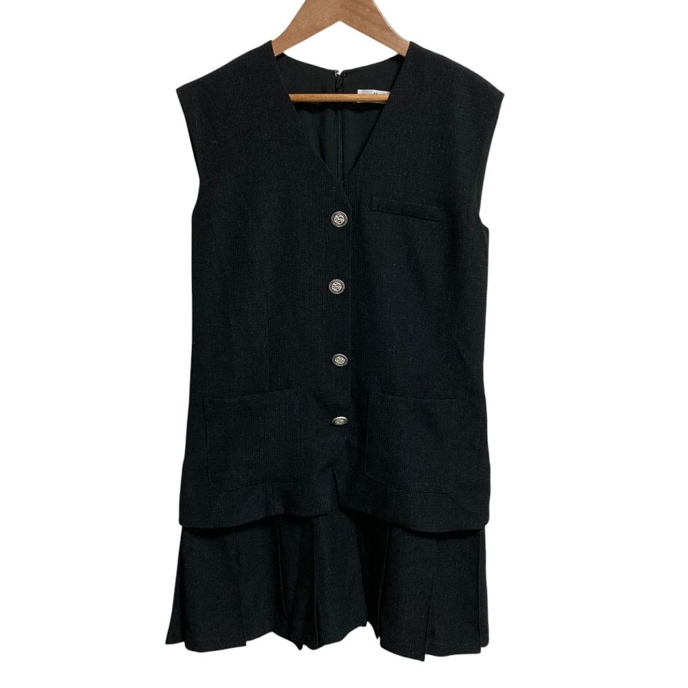美品 24SS Her lip to ハーリップトゥ Tweed Pleated Mini Dress ノースリーブ ミニワンピース 1242305123 Sサイズ ブラック レディース 古着 中古 USED