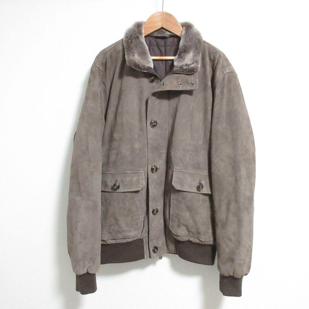 美品 BARBA バルバ スエードレザー 中綿 M-1 フライトジャケット ブルゾン 52サイズ グレージュ メンズ 古着 中古 USED