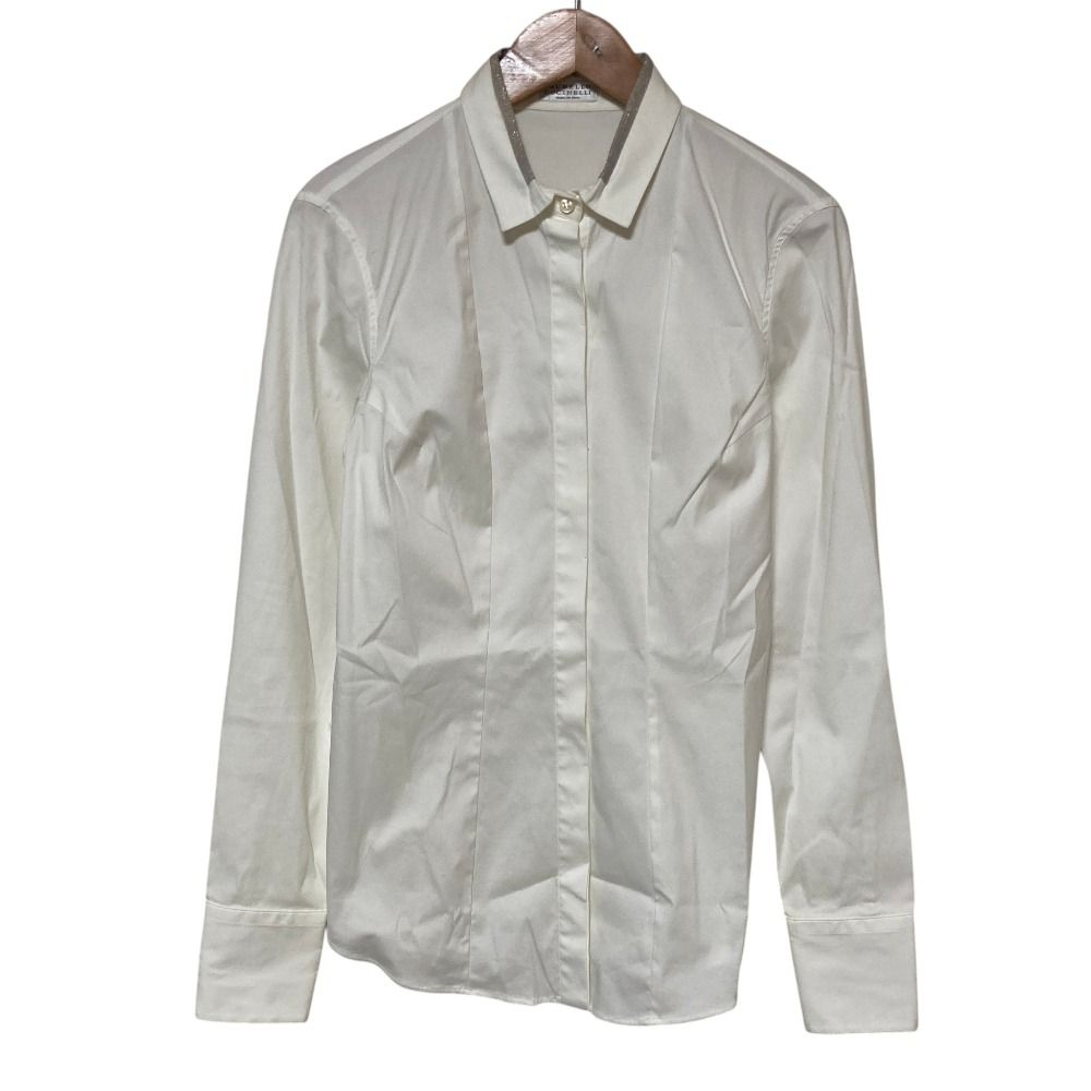 美品 Brunello Cucinelli ブルネロクチネリ ストレッチ ロングスリーブシャツ ブラウス サイズS ホワイト レディース 古着 中古 USED