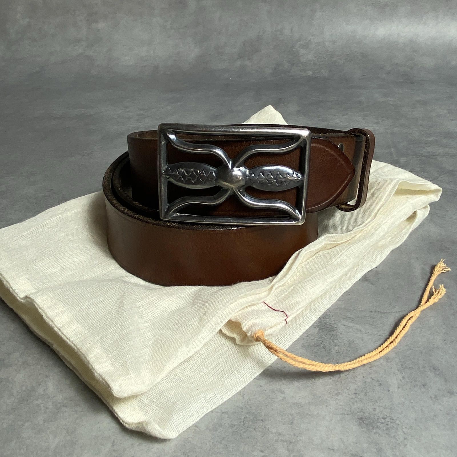 PQ466◇RRL : スパイダーバックル レザーベルト◇w36◇ブラウン系