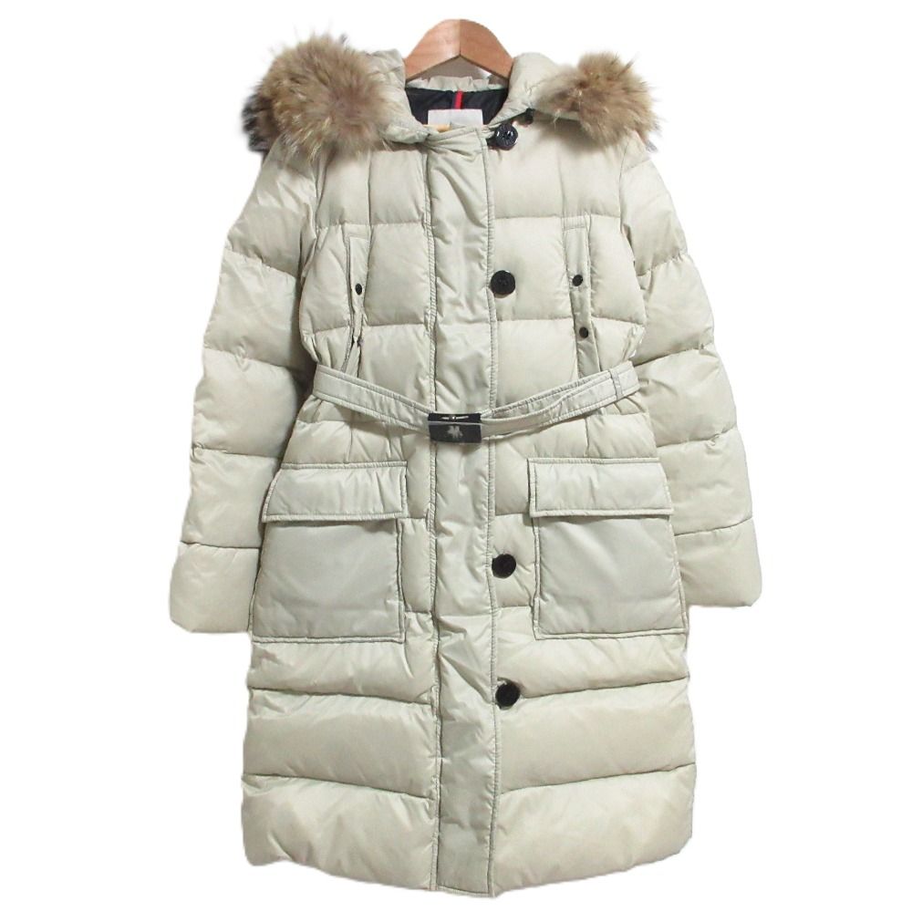 美品 MONCLER モンクレール MESSINA フーデッド ダウンコート 0サイズ ベージュ レディース 古着 中古 USED
