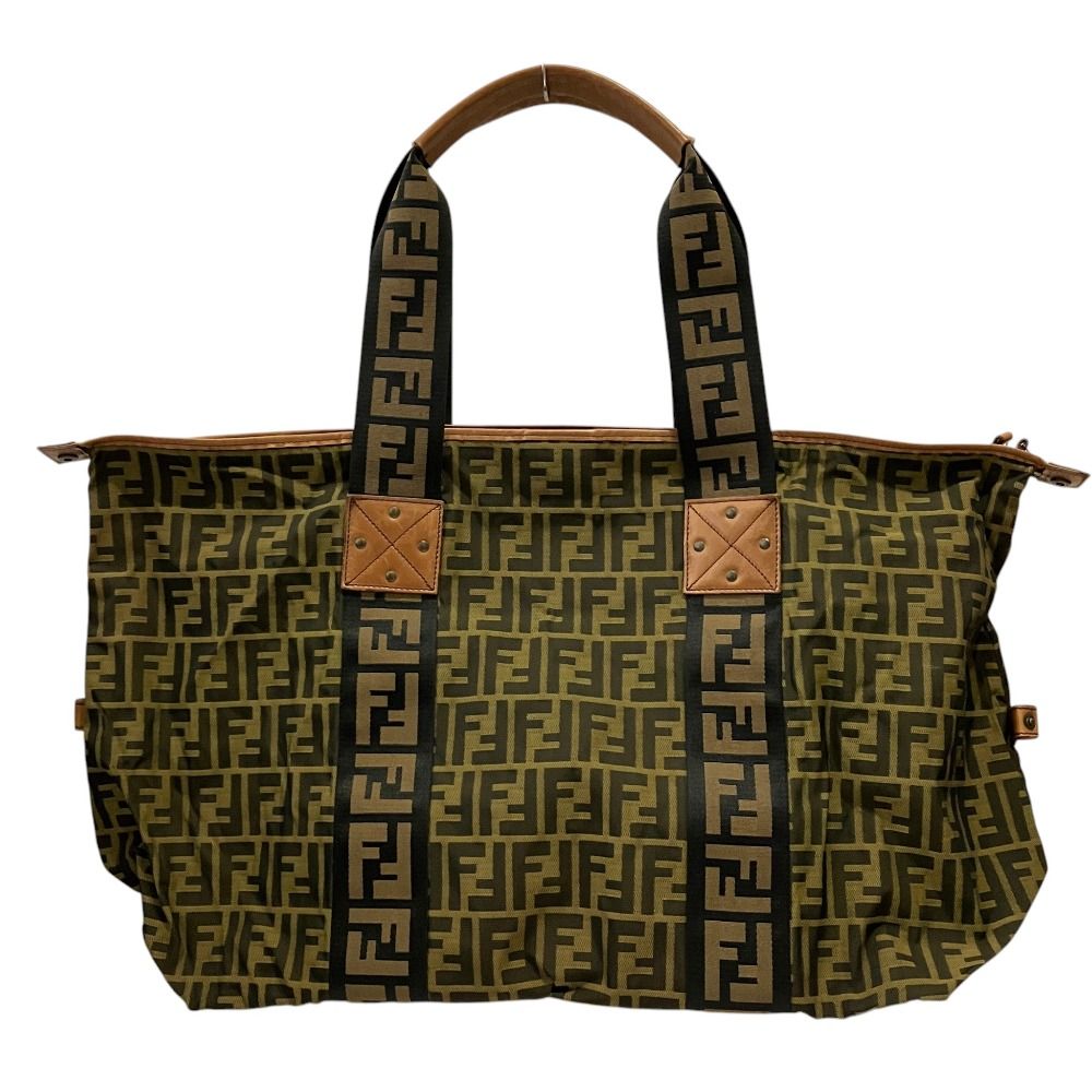 新品同様 FENDI フェンディ ズッカ柄 レザーロゴ ボストンバッグ