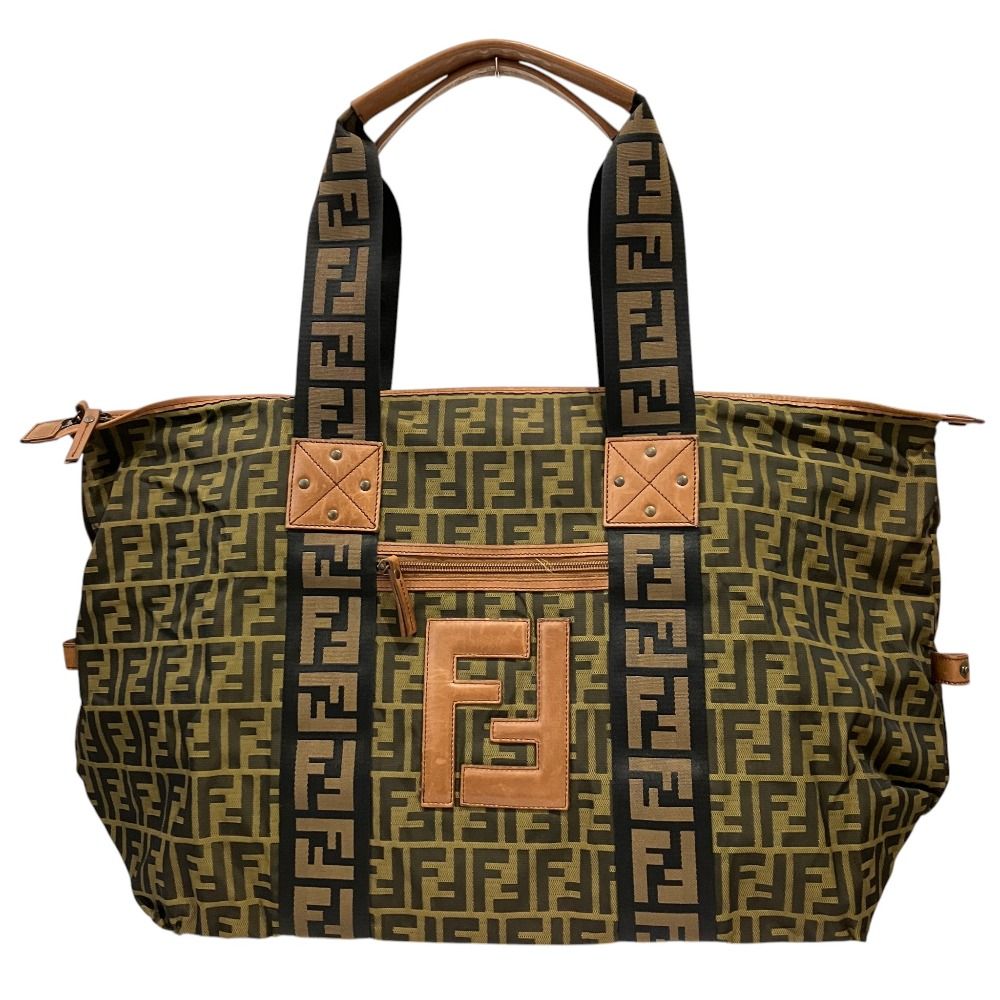 FENDI フェンディ ズッカ柄 ラージトートバッグ ボストンバッグ 新品同様 FENDI フェンディ ズッカ柄 レザーロゴ ボストンバッグ