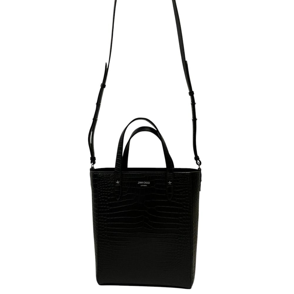 新品同様 JIMMY CHOO ジミーチュウ PEGASI N/S クロコ型押し 2WAY