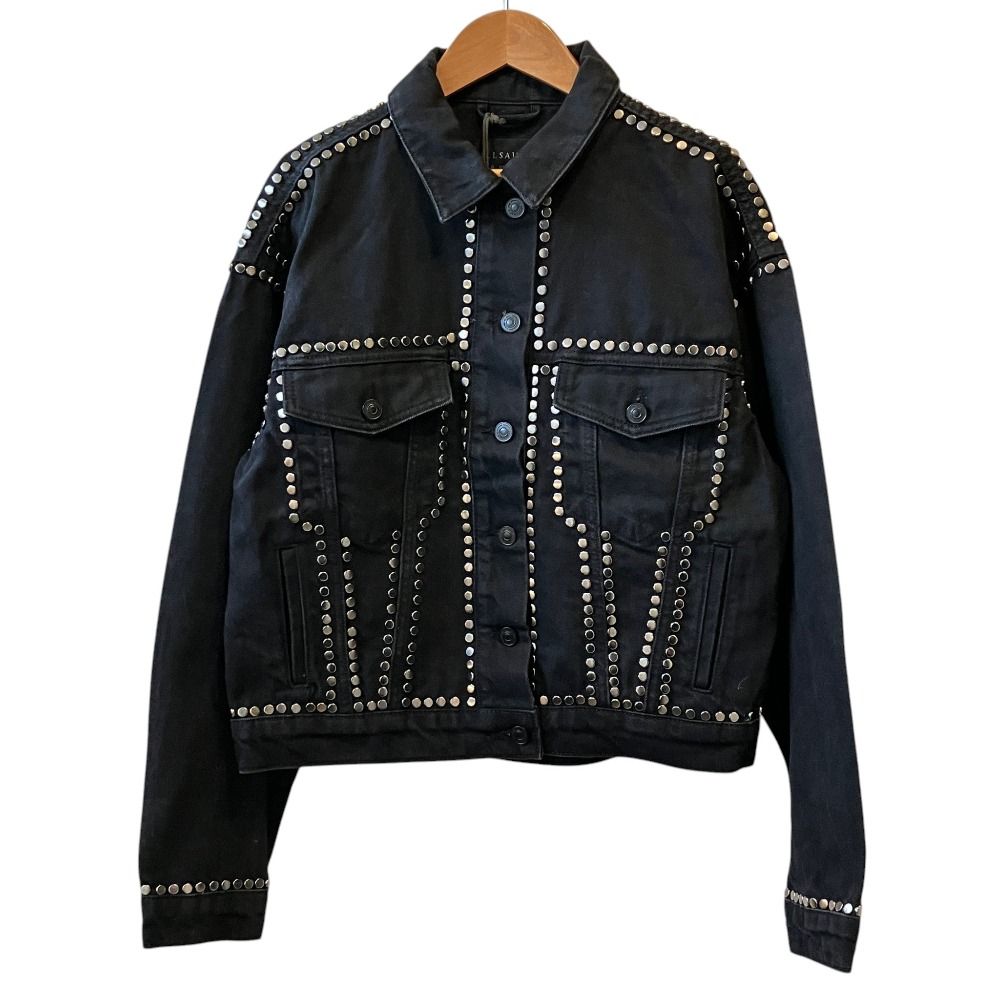 未使用 ALLSAINTS オールセインツ 23年商品 Bella Stud Denim Jacket スタッズ デニム トラッカージャケット 8 ブラック レディース 古着 中古 USED