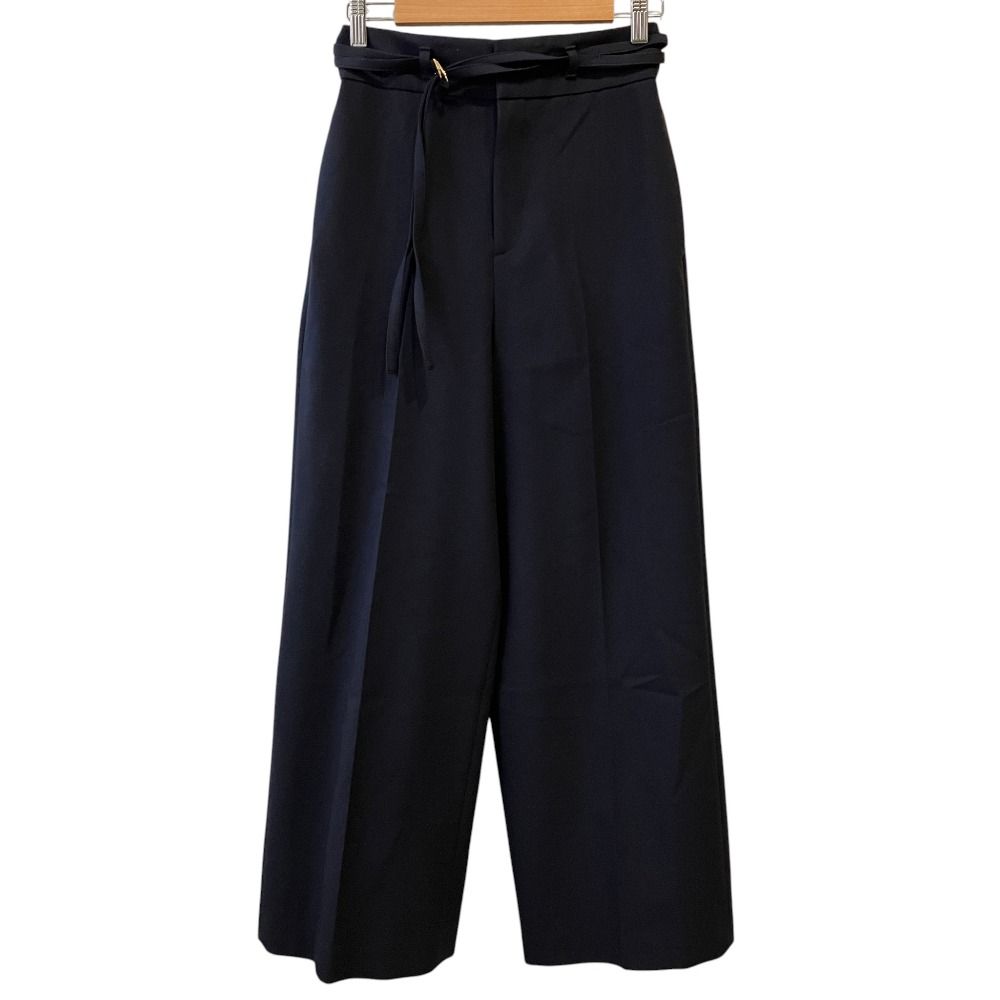 未使用 23SS ANAYI アナイ ベルト付き ハイウエスト ストレッチ ワイドパンツ 36 ネイビー レディース 古着 中古 USED
