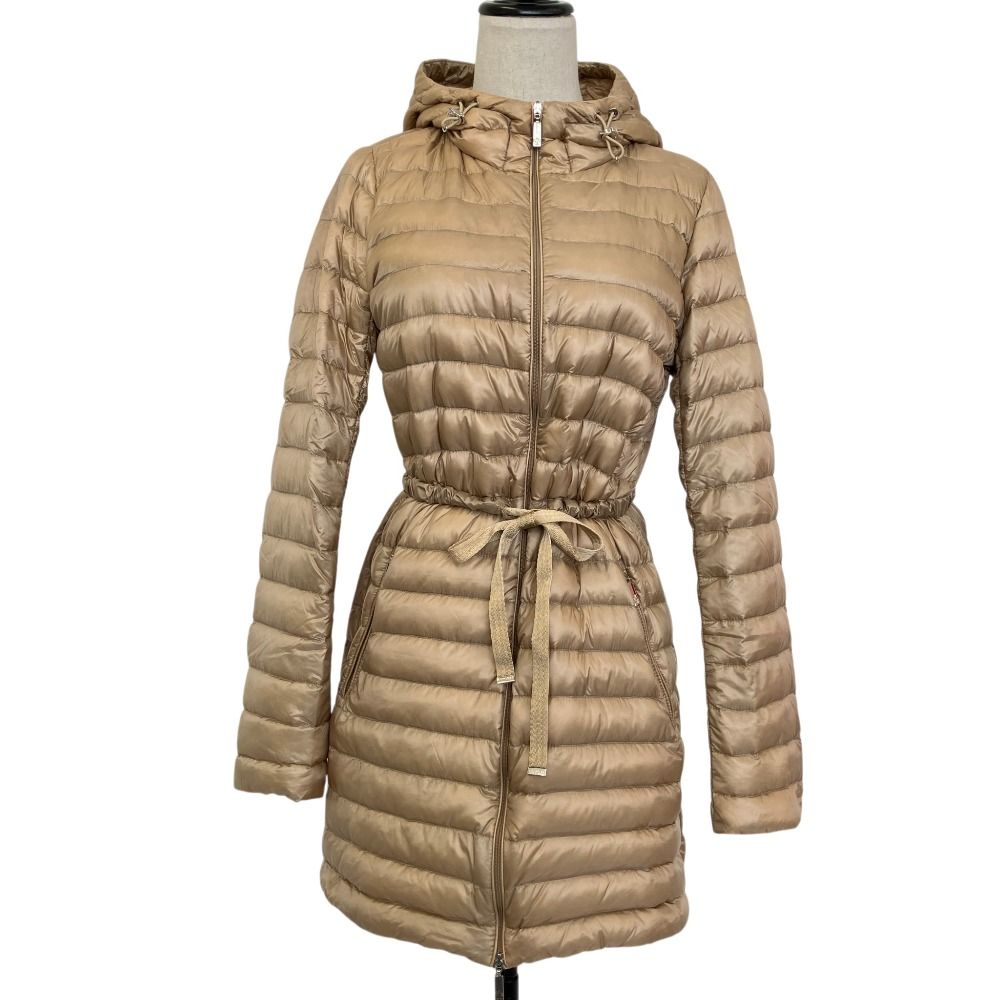 美品 MONCLER モンクレール AURE フーデッド ライトダウンコート 0 ベージュ レディース 古着 中古 USED