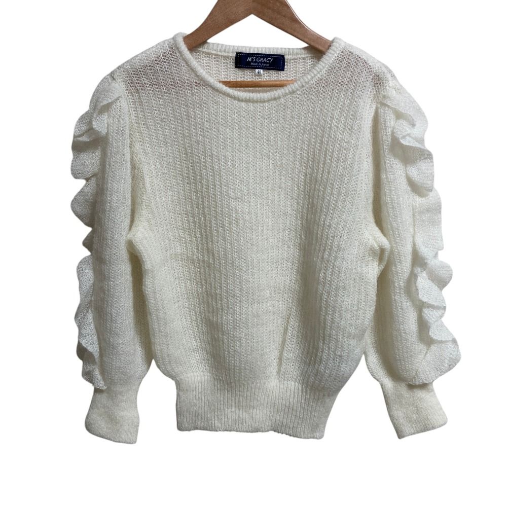 美品 25AW M'S GRACY エムズグレイシー 袖フリル付きモヘアニット