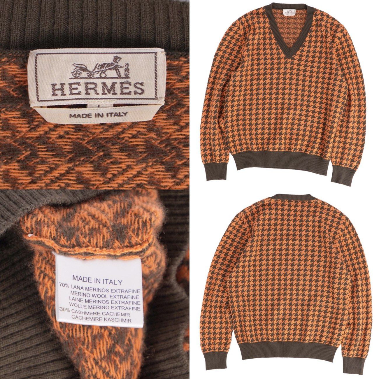 美品 エルメス HERMES ニット セーター ロングスリーブ 長袖 千鳥格子