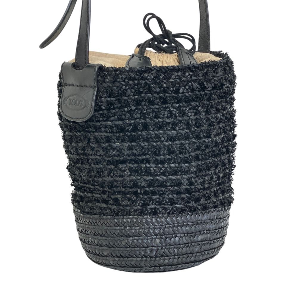 美品 TOD'S トッズ ラフィア バゲット ショルダーバッグ ブラック レディース 古着 中古 USED