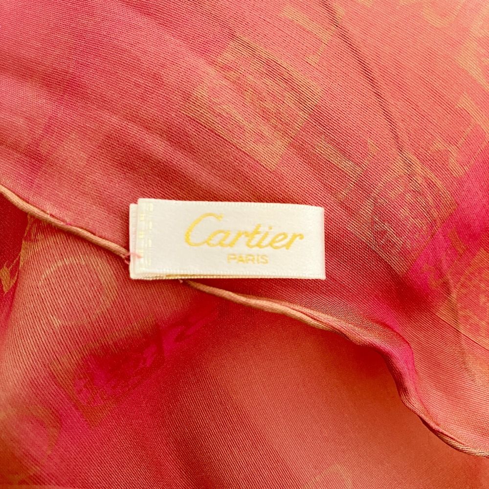 美品 Cartier カルティエ 総柄 ロゴ シルク ストール ピンク