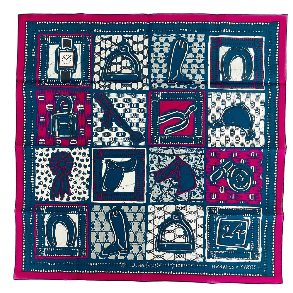 新品同様 HERMES エルメス カレ65 Le Boubou H コットンスカーフ パープル レディース 古着 中古 USED