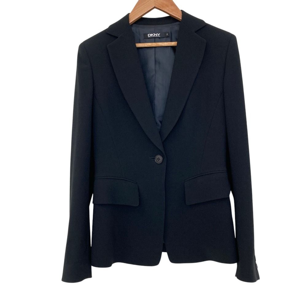 美品 DONNA KARAN リネン混 テーラードジャケット 52 XL 黒 良品 DKNY DONNA KARAN ダナキャラン ニューヨーク ジャージー