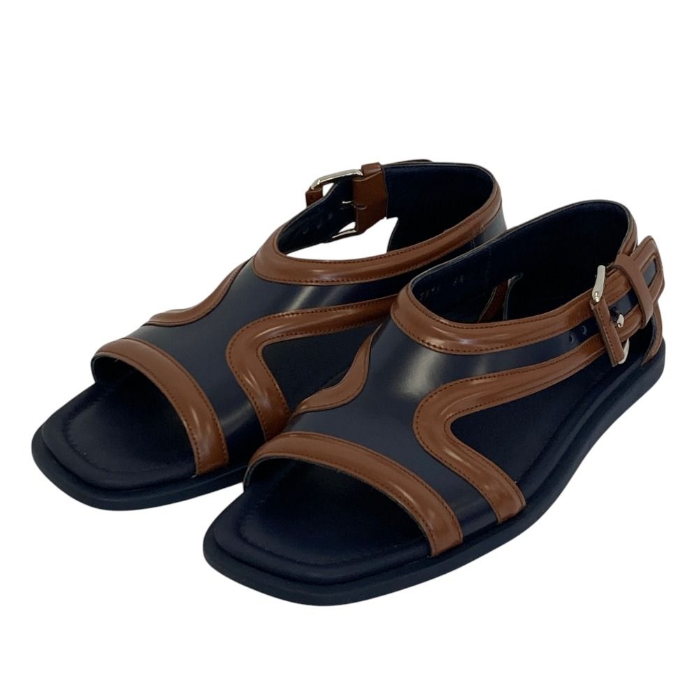 美品 PRADA プラダ バイカラー レザー ストラップサンダル サイズ6.5