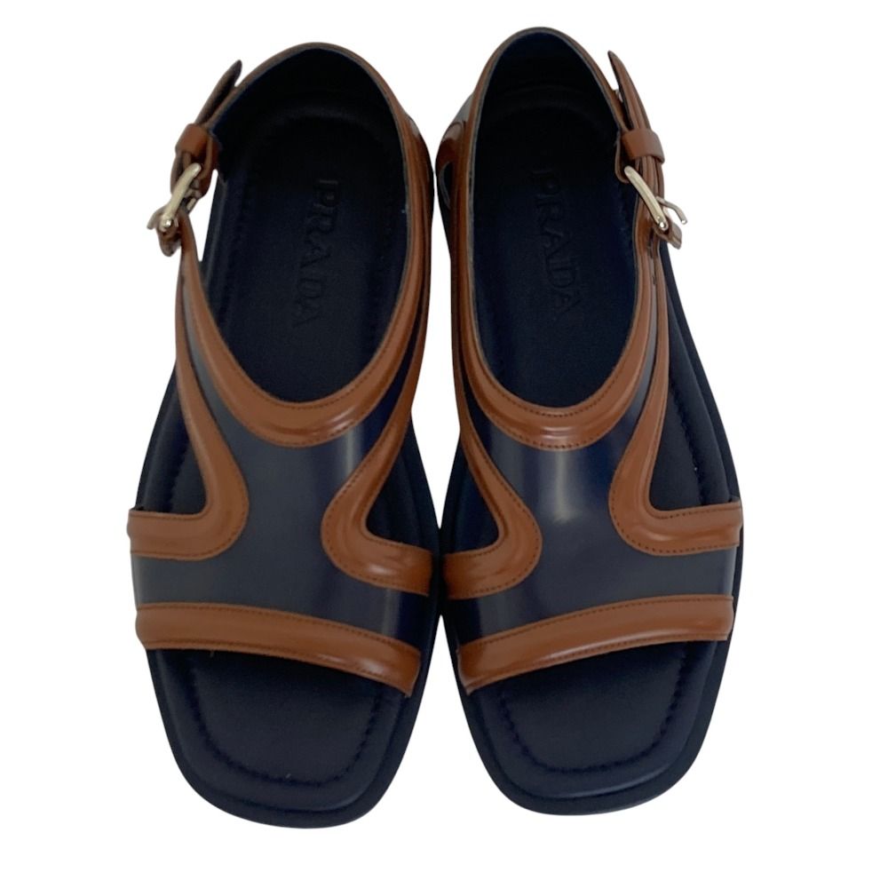 美品 PRADA プラダ バイカラー レザー ストラップサンダル サイズ6.5