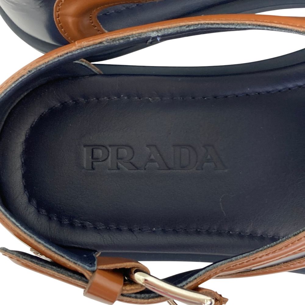 美品 PRADA プラダ バイカラー レザー ストラップサンダル サイズ6.5