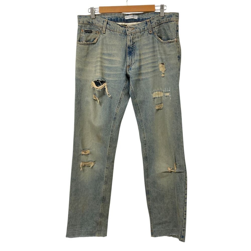 良品 DOLCE & GABBANA ドルチェ&ガッバーナ クラッシュ ヴィンテージ加工 デニムパンツ ジーンズ サイズ52 インディゴ メンズ 古着 中古 USED