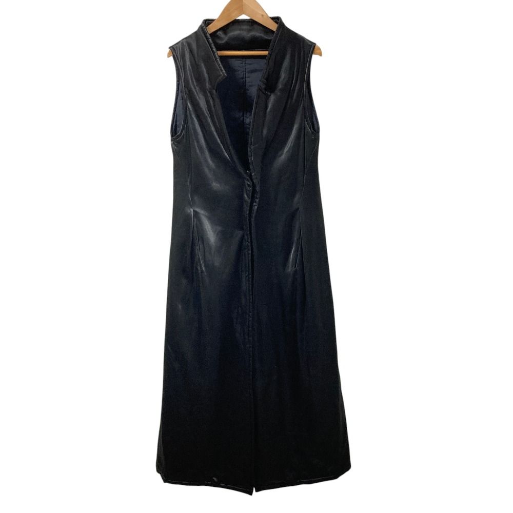 良品 YOHJI YAMAMOTO+NOIR ヨウジヤマモトプリュスノアール サテン 中綿 テーラード ロングジレ ベスト サイズ2 ブラック レディース 古着 中古 USED