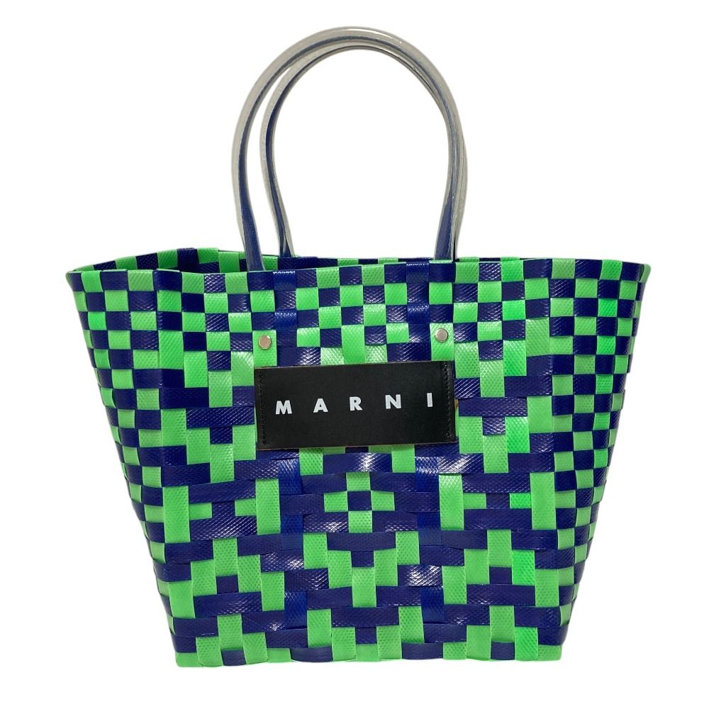 美品 MARNI マルニ マーケット フラワーカフェ ピクニックバッグ トートバッグ グリーン ネイビー レディース 古着 中古 USED