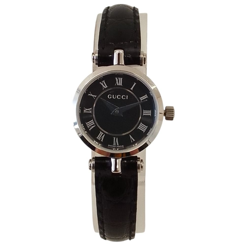 19 GUCCI グッチ 2040L ブラック ゴールド 稼働品 美品 美品 GUCCI グッチ 2040L クォーツ アナログ レザーバンド 腕時計