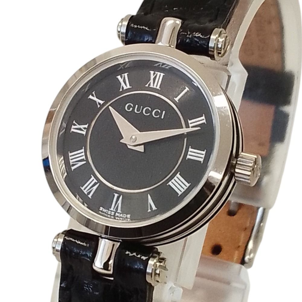 【極美品・箱付】GUCCI グッチ 2040L 純正ベルト シルバー×ブラック 美品 GUCCI グッチ 2040L クォーツ アナログ レザーバンド 腕時計