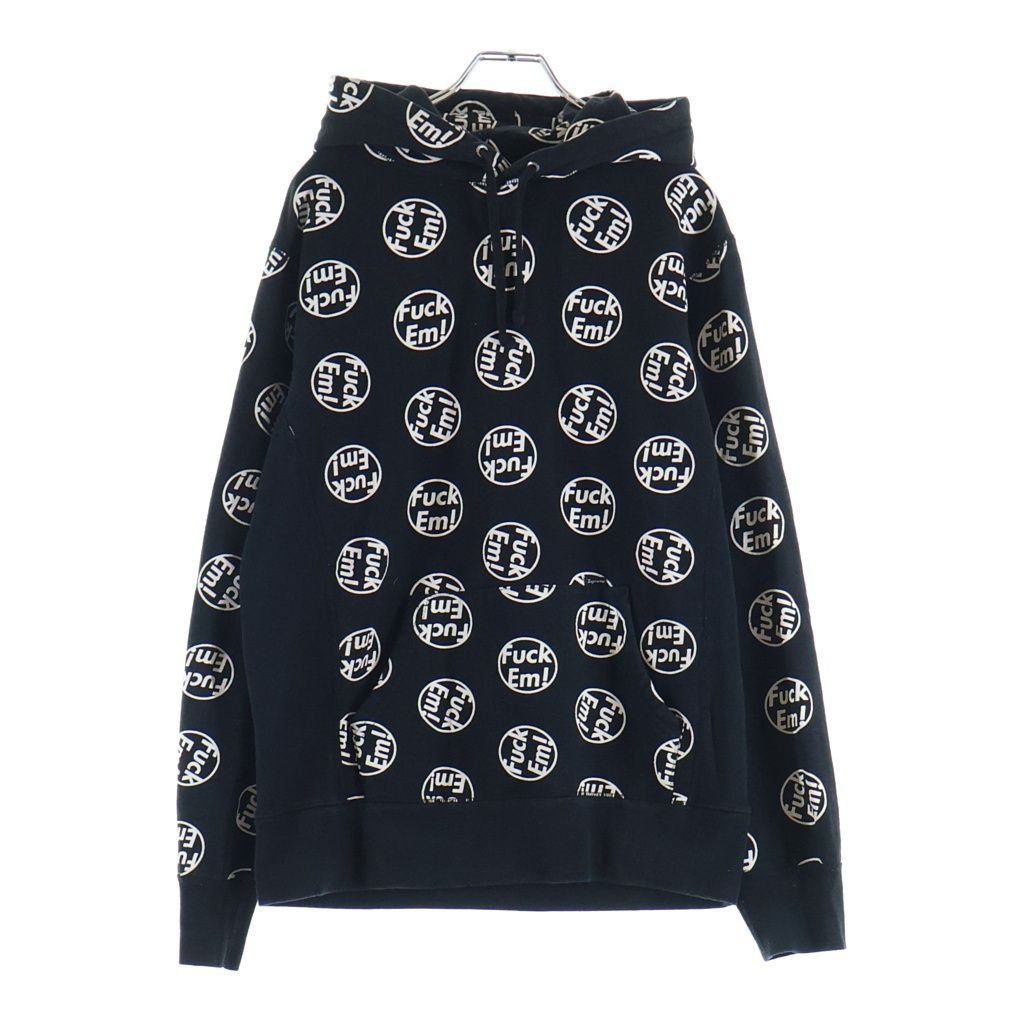 SUPREME (シュプリーム) 14AW FUCK EM! Pullover ファック 総柄 プルオーバーパーカー フーディー ブラック