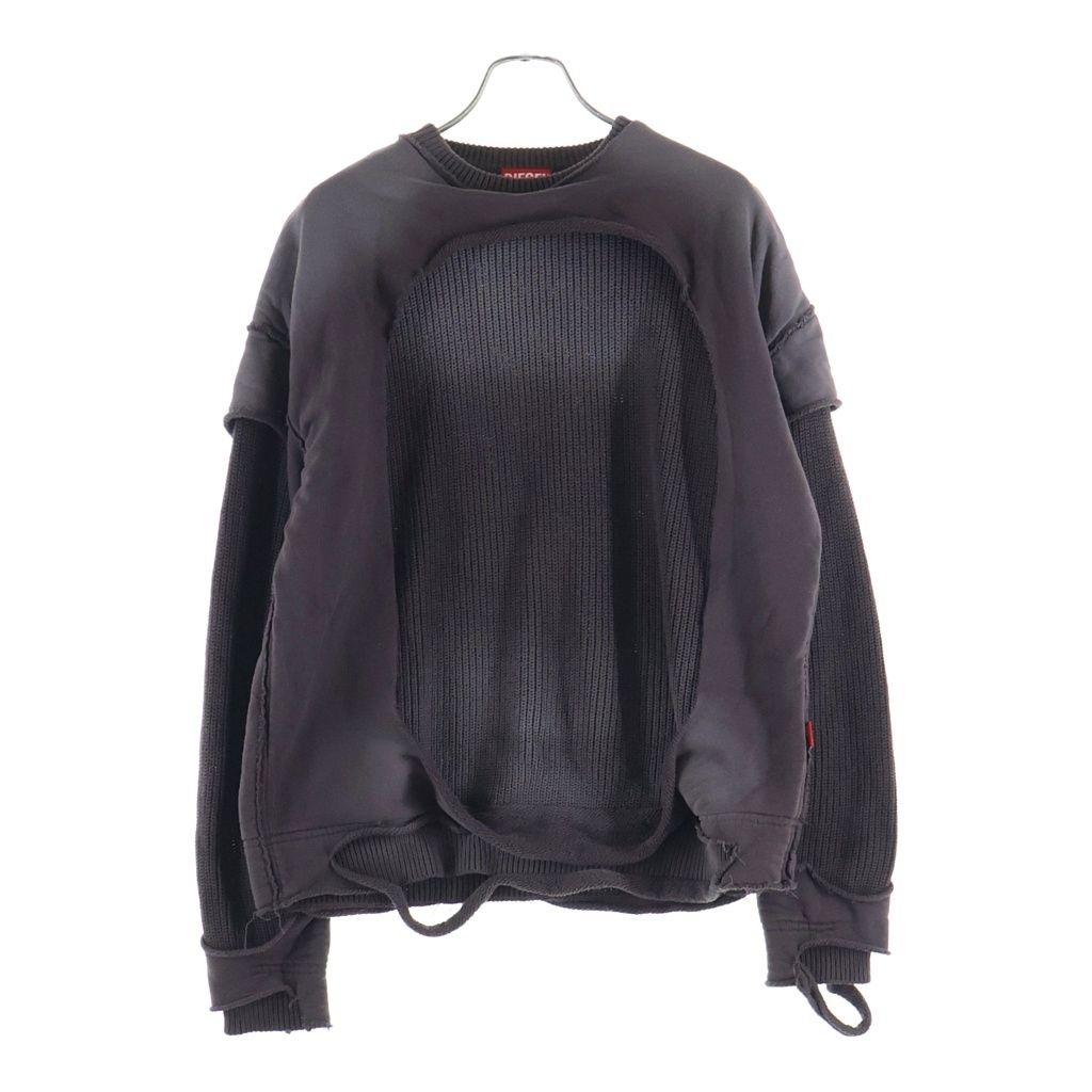 DIESEL (ディーゼル) K-OSBERT Ripped Cotton Sweatshirt レイヤードコットンニット A12451 ブラウン