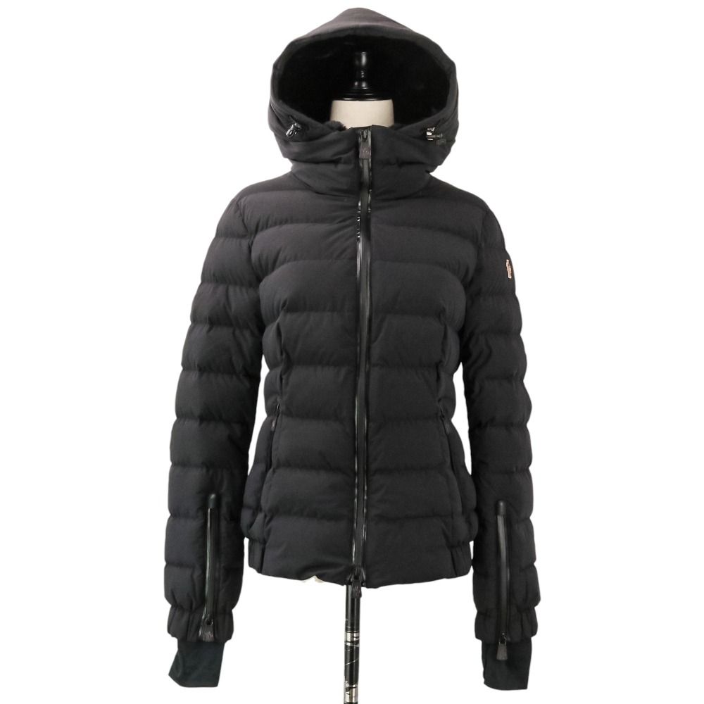 美品 MONCLER モンクレール CHENA チェナ グルノーブル エコファー フーデッド ダウンジャケット ブルゾン 2 ブラック レディース 古着 中古 USED
