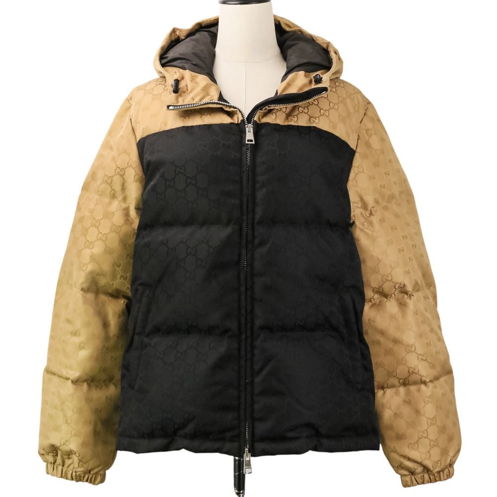 美品 GUCCI グッチ GG ナイロンキャンバス ダウンジャケット ブルゾン 794823 サイズ44 ベージュ ブラック メンズ 古着 中古 USED