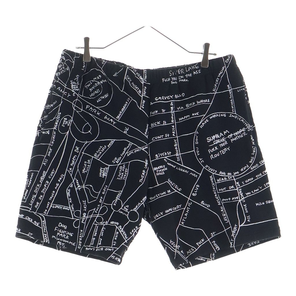 SUPREME (シュプリーム) 19SS × Gonz Embroidered Map Sweatshort マークゴンザレス エンブロイダード マップ 地図柄 スウェットショーツ ハーフパンツ ブラック