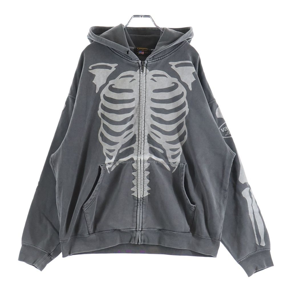 VANSON (バンソン) 50th ANNIVERSARY BONE ZIP HOODIE 50周年記念 ボーン ジップアップ プルオーバースウェットパーカー グレー