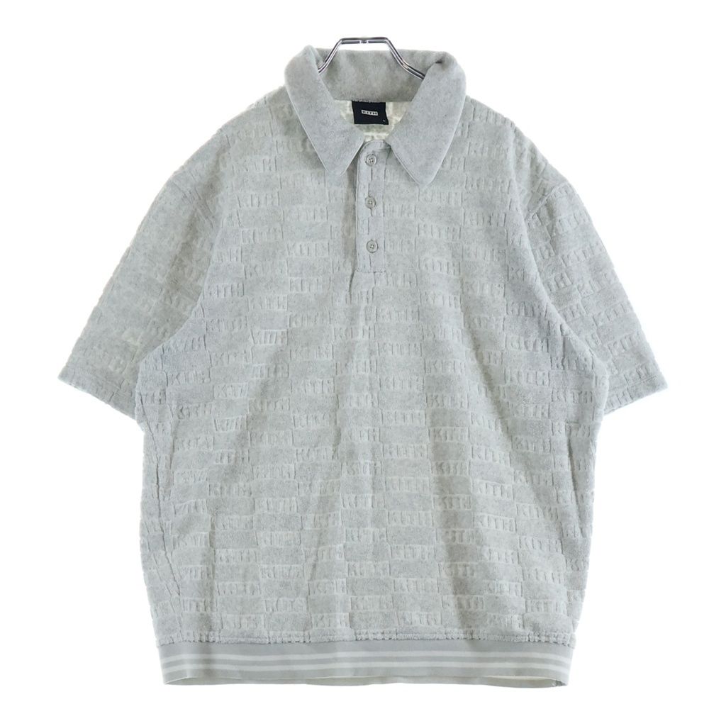 KITH (キス) 22SS Graham Polo Court 総柄 パイル地 コットン 半袖ポロシャツ グレー